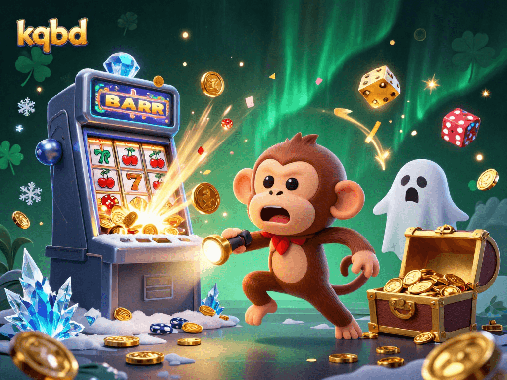 Track exciting kqbd moments in a vibrant casino scene with a mischievous monkey and dog.